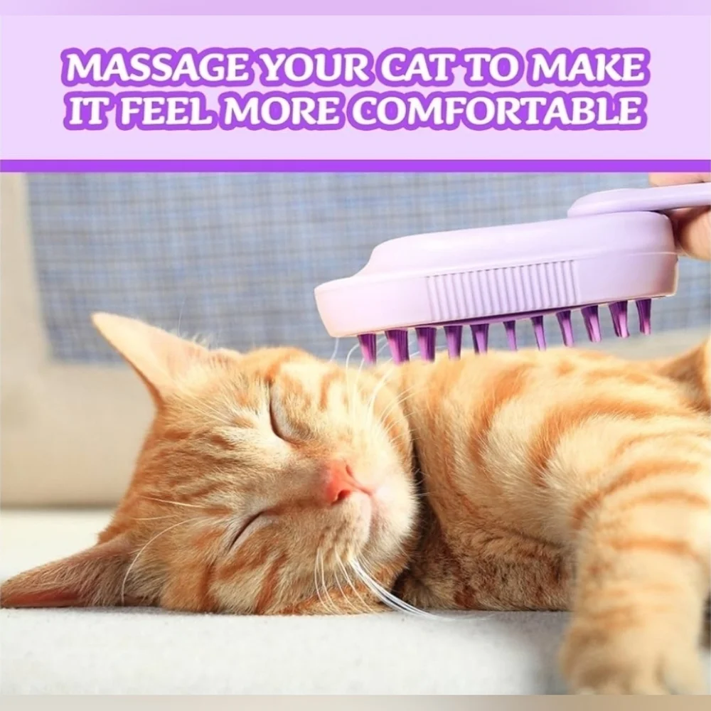 Purple NIB Electric Spray Handle Silicone Massage Pet/Cat Brush